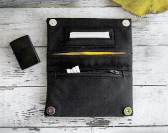 Tobacco pouch, black tapestry fabric, semi waterproof upholstery fabric, handmade tobacco case, Cigarette Cases