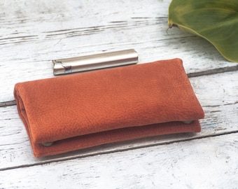 Tobacco pouch, terracotta imitation leather upholstery fabric, thick tapestry fabric, handmade tobacco case