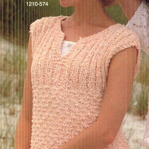 Misses&#39; Extended Shoulder Cap Sleeve Scoop Neckline with Slit Pull Over Sweater Tops PDF Knitting Instructions PDF Instant Download