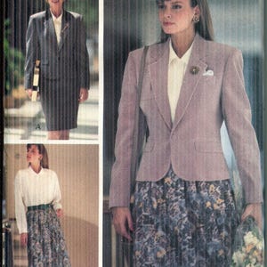 Misses&#39; Semi Fitted Jacket, Loose Fitting Blouse and Skirt Pattern UNCUT Butterick 6715 J G Hook Series 1988 Sizes 6 8 10