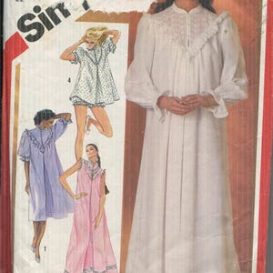 Misses Sleepwear Pattern Simplicity 5738 1982 Nightgown in Two Lengths & Baby Doll Variations Size M 14-16  Sleeve Options