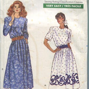 Patrón de costura para vestido de señorita Butterick 6100 1988, corpiño holgado, pantorrilla media a baja, talla 8-12, corte vintage