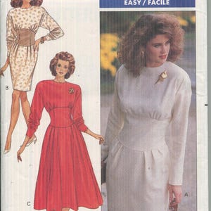 Misses&#39; Dress Pattern Butterick 6547, Above Mid Knee or Below Mid Calf, s, Flared or Tapered Skirt, Long Sleeves, Uncut 1988 Sizes 8 10 12