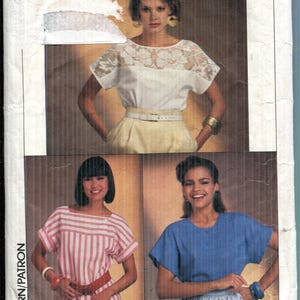 Misses Tops Pattern 2 Lengths with Yoke & Neckline Variations |  Sewing Pattern Simplicity 6806 1985, Sizes 10, Bust 32.5