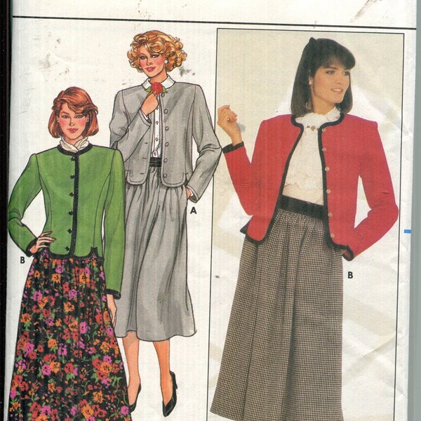 Misses' Pattern Semi fitted, Above Hip Jacket, Dirndl Skirt Below Mid Calf  CUT sz 10- Butterick 3347 Dated 1985 Available Sizes 8 10