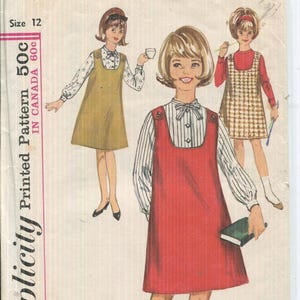 1964 Simplicity 5597 Girls Jumper and Blouse Sewing Pattern  Size 12 CUT