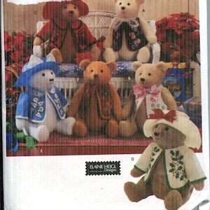May include: Simplicity Crafts pattern featuring several teddy bears dressed in various outfits. The bears are brown, white, and tan, with clothing in red, blue, and white. The pattern number is 7895, and the price is $9.95.