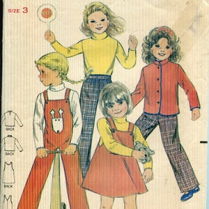 Mönster Flickor Ofodrad Jacka, Långärmad Topp, Overall, Tröja, Jacka Oklippt Butterick 3371 Daterad 1970-tal - Storlek 3
