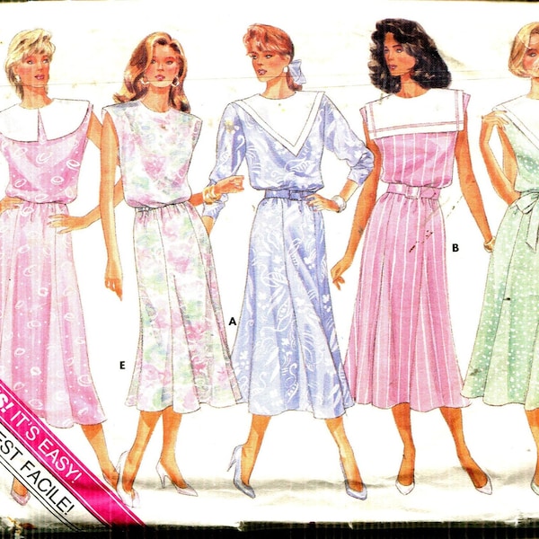 Pattern Misses' Pullover Dress, Below Mid Calf or Lower Calf, Jewel Neckline -CUT Sz 12 Butterick Classics 4735 -Sizes 8 10 12