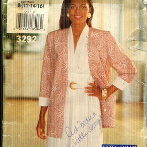 May include: A vintage sewing pattern featuring a woman wearing a white dress and a pink patterned jacket. The pattern includes sizes 12-14-16. The text "See & Sew Now" is visible. The image is slightly damaged.