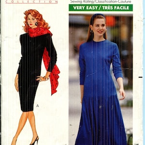 Pattern Misses&#39;/Misses Petite Dress Below Mid Knee Lower Calf, Extended Shoulders-UNCUT/FF Pattern-Butterick 4296-Dated 1989 Sizes 6 8 10