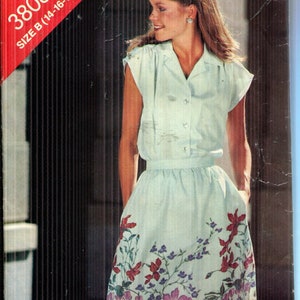 Pattern Misses' Top and Skirt, Loose Fitting Top, A Line Drindl Skirt-Butterick 3808 See & Sew Dated 1980's-Sizes (Top 14) ( Skirt 14 16 18)