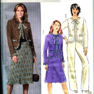 May include: Butterick B4872 sewing pattern showing three women's outfits: a skirt suit, a dress suit, and a trouser suit. The pattern includes size measurements and a barcode.