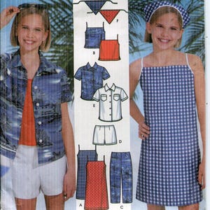 Girls' Sewing Pattern UNCUT Simplicity 7244 | Dress, Jumper, Top, Pants, Shorts, Shirt, Scarf, | Sizes 7-16 2002