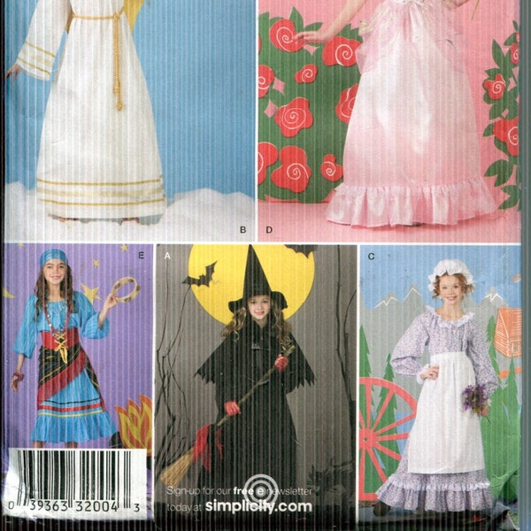 Childs Girls Pattern Princess, Angel, Princess, Gypsy, Witch, Maid,-Simplicidad Disfraces 2845-UNCUT/FF Fecha 2008-Tallas A 2-4 6-8 10-12