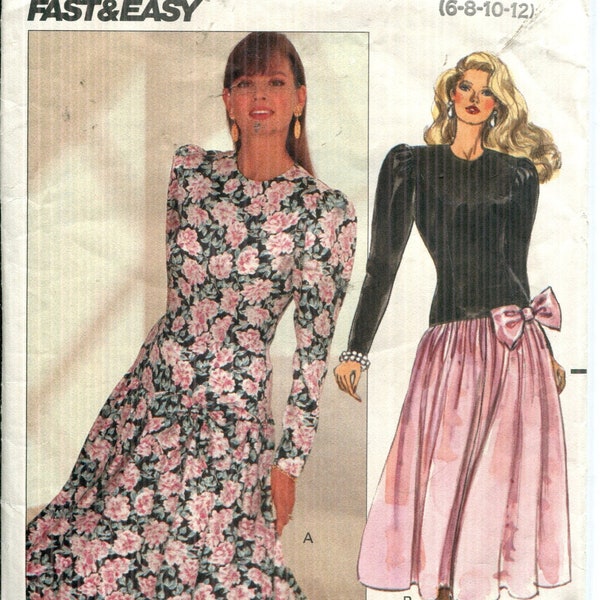 Pattern Misses' Dress, Below Mid Calf or Lower Calf, Dropped Waist, Flared Skirt CUT sz 12 Butterick 4507 Available Sizes 6 8 10 12