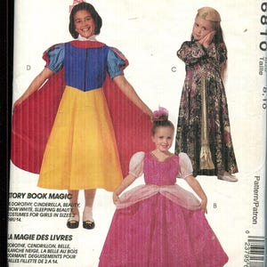 Pattern Girls Costume Dorothy, Cinderella, Snow White, Sleeping Beauty, Belle, Mulan Dress Pattern 6810 Dated 1993, Size 8-10