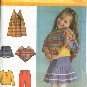 Girls Toddlers Pattern Pull up Pants, Skirt, Jumper, Poncho and Knit Top* -UNCUT/FF Simplicity 4437-Sizes A 1/2 1 2 3 4