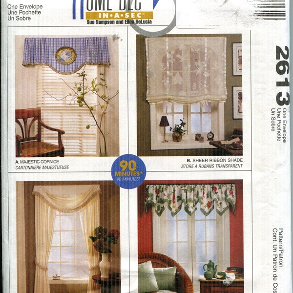 Home Decorating Pattern Majestic Cornice, Sheer Ribbon Shade, Classic Swag, Teardrop Valance, UNCUTFF-McCalls 2613 Home Dec A Sec Dated 2000