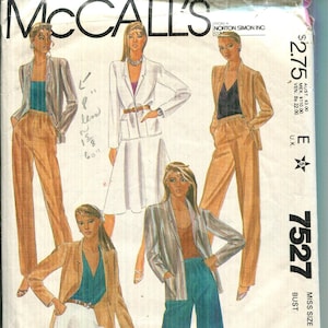 Vintage McCall&#39;s 7527 Misses&#39; Jacket, Bias Skirt, Pants or Shorts Pattern, Notched Collar, Patch Pockets, Size 10, 1981 sewing pattern