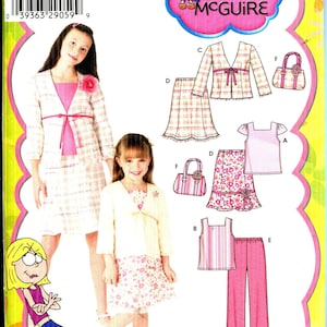 Childs' Girls' Top With Square Neckline, Pull On Skirt and Pants, Jacket and Bag UNCUT/FF Simplicity 4669 Sizes K5 7 8 10 12 14