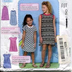Children&#39;s Girls Pullover Dress Pattern, Hem, Sleeve, Neck Variations, Knit Fabric Only, McCalls 7344, Size 7, Vintage 2016 Learn to Sew