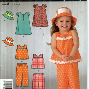 Girls Toddlers Baby Pattern Children&#39;s  Dress, Top, Pants, Hat- Simplicity 2684 It&#39;s So Easy-Date 2009-Sizes 1/2 1 2 3 4