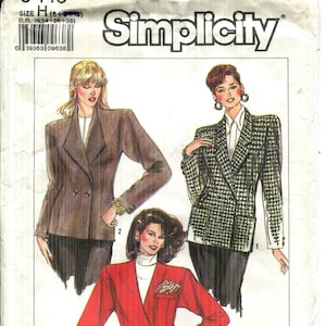 May include: Simplicity sewing pattern 9413, size H, featuring illustrations of three blazer styles: a solid brown double-breasted blazer, a black and white houndstooth blazer, and a solid red blazer with a pocket square, all worn over white tops.