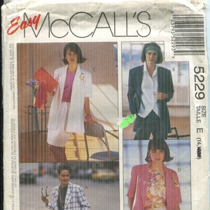 Pattern Misses&#39; Loose fitting Unlined Coat or Jacket  CUT to SZ 14-McCall&#39;s 5229- Fashion Basics series-Petite-able-Dated 1991-Sz 14-