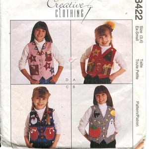 Kids Girls Children&#39;s Holiday Vest Pattern | July 4th, Halloween, Christmas Winter Uncut McCalls 8422 Dated 1996 Sizes Ex Small (3-4)