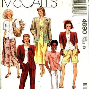 May include: McCall's sewing pattern featuring various women's fashion designs. The pattern includes options for jackets, skirts, pants, and shorts. The image shows illustrations of the finished garments, with the pattern number 4690 and size 10.