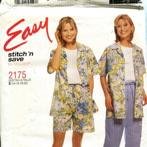 Pattern Misses&#39; Shirt, Tank Top, Pull on Pants or Shorts UNCUT/FF McCalls 2175-Easy Stitch&#39;n Save series-Dated 1999-Sizes B 14 16 18 20