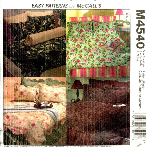 Home Decorating Pattern- Shams, Pillow Cases, Duvet Covers, Bed Skirts, Bolster. Partially CUT McCalls 4540 Trading Spaces-