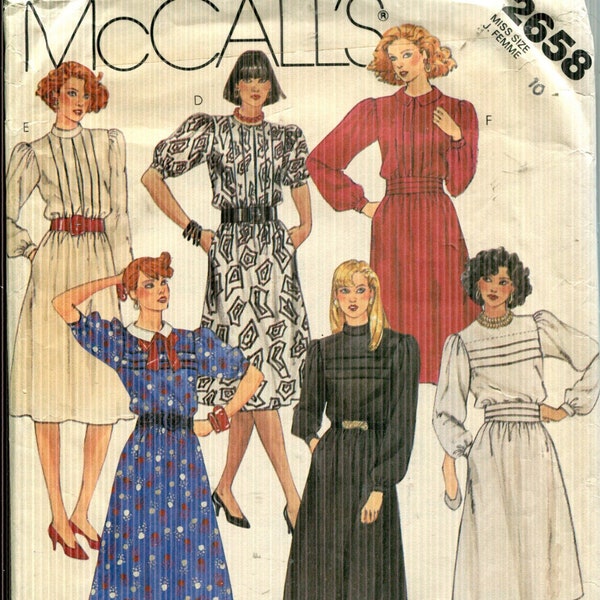 Pattern Misses' Dress Long Sleeve, Short Sleeve, Cummerbund, Bow Tie, Back Zipper-CUT McCalls 2658 Date 1986-Sizes Women Size 10 Bust 32 1/2