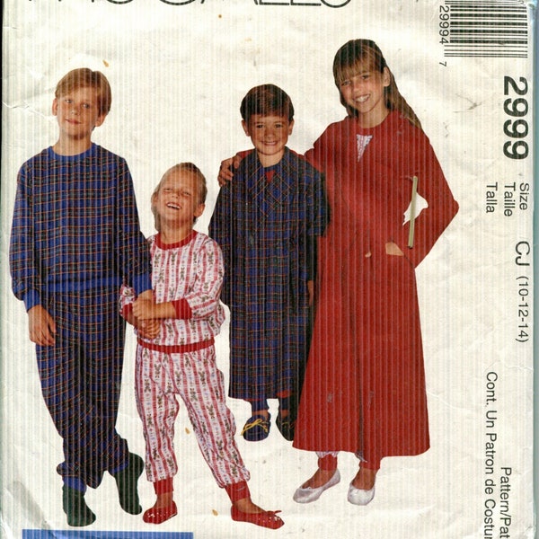 Pattern Unisex Childrens Boys' & Girls' Robe, Pullover Pajama Top, Pull on Bottoms CUT SZ 14 McCalls 2999-Dated 2000-Sizes Size CJ 10 12 14