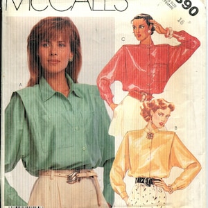 Patrón de costura McCalls 2890 de 1986, blusa para mujer, talla 16, sin cortar.