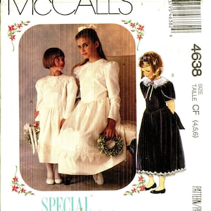 Patroon Kindermeisjes onder de kuitjurk Volledige rok, gevormde taille UNCUT/FF McCalls 4638 Special Moments Series - Maten CF 4 5 6