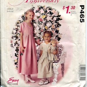 Pattern Girls Short Sleeve Dress, V Neckline, Pleated Skirt, and Dress for 18&quot; Doll-UNCUT/FF McCAlls 465 -Dated 2000-Sizes 3 4 5 6