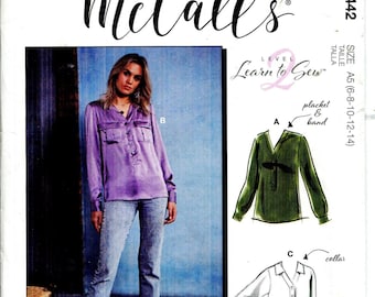 Patron Pulls, chemises et hauts avec patte de boutonnage pour femmes, modèle non coupé/FF McCalls 10442, niveau 2, Apprendre à coudre Daté 2020 Tailles A5 6 8 10 12 14