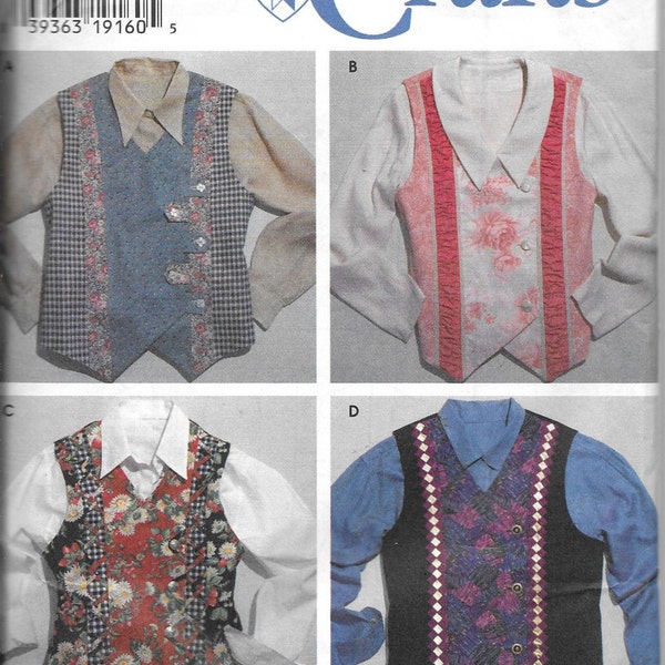 Pattern Misses' Vests Double Breasted, Lined, Detailed Front Insets, Lattice  Simplicity Crafts 7231 CUT to Size L -Dated 1996-SZ XS S M L*