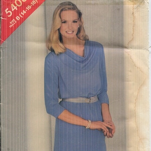 Modello Abito pullover da signorina, sotto la metà del ginocchio, NON TAGLIATO/FF - Butterick 5408 - Serie See and Sew - Datato 1991 - Taglie B 14 16 18