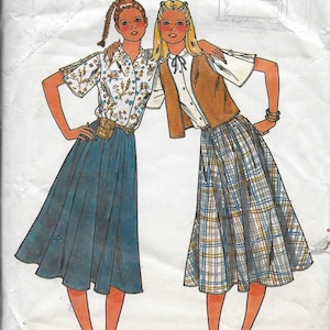 Modello Ragazza Adolescente Gonna Lunga Elastico in Vita, Top Manica Corta, Gilet Squadrato UNCUT/FF Butterick 6449- -Datato Anni '70 -Taglie 5/6 7/8 9/10