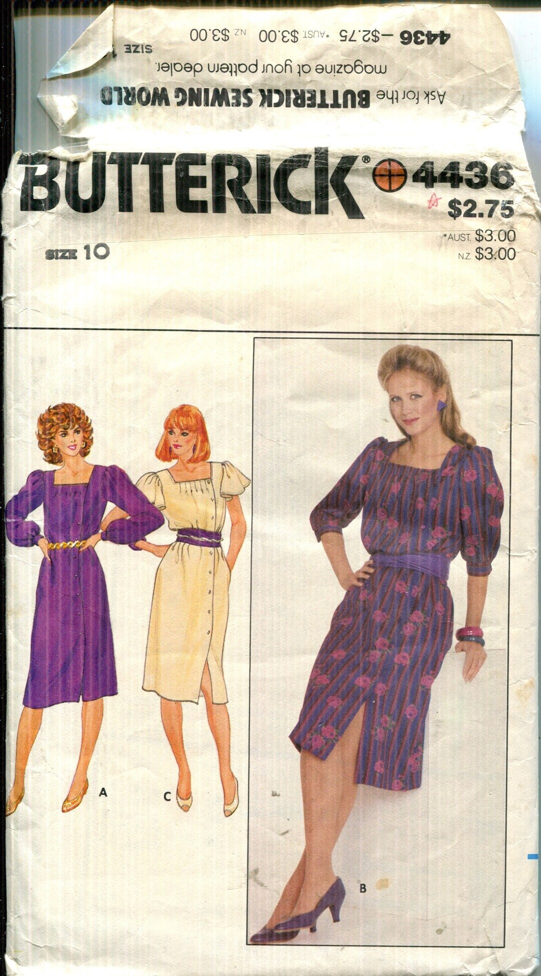 Patroon Missers loszittende jurk, vierkante halslijn