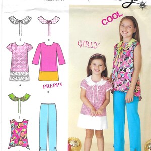 Patrón de costura Simplicity 1704 para vestido y pantalón de túnica para niña, cuellos desmontables, sin cortar, tallas 7-14