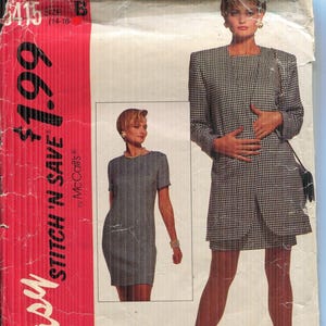 Pattern Women&#39;s Loose Fitting Unlined Jacket & Dress-McCalls 6415 Stitch N Save series CUT Dated 1993-Size B 14 16