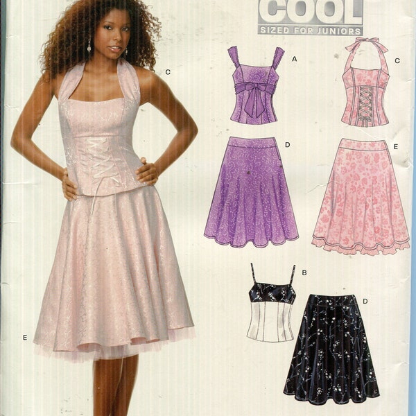Pattern Juniors' Short Formal Skirt Sleeveless Top Corset Front, New Look 6671- Dated 2007