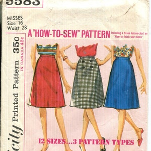 Pattern Misses Skirts, A Line,  Below Knee Length-CUT-Simplicity 5583-Simple to Sew Series-Dated 1964 Sz 16 Waist 28