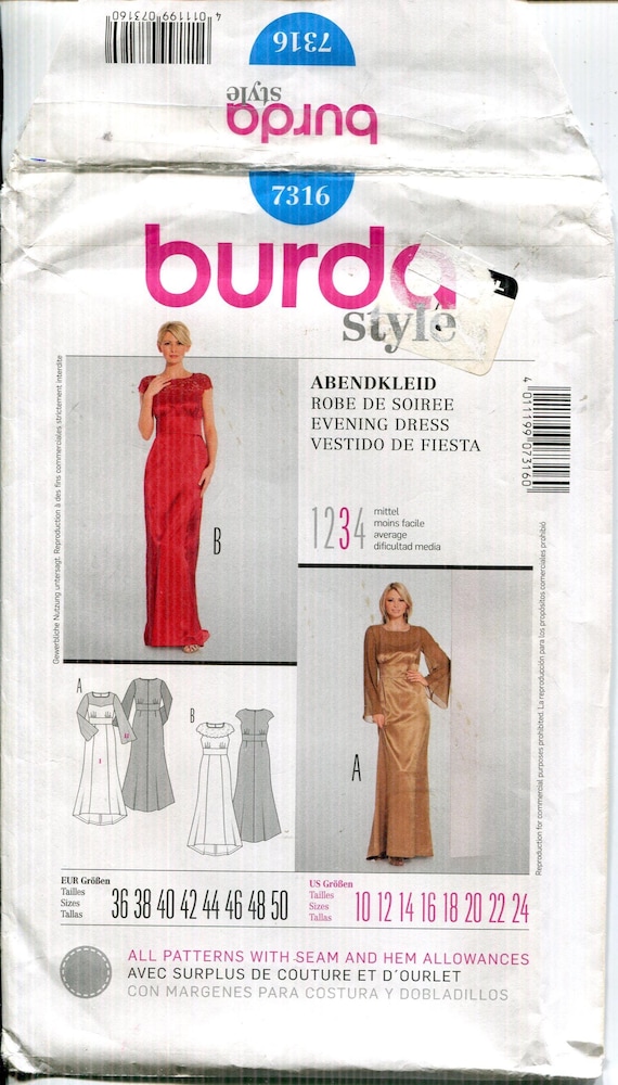 burda evening dress patterns *NEW Burda EVENING DRESS Sewing Pattern 8-10-12-14-16-18-20 S-XXL UNCUT