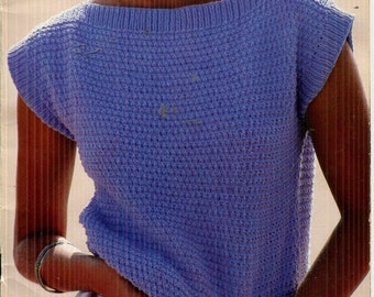 Misses Extended Shoulder, Bateau Neckline Sweater Top PDF Knitting Instructions Instant Download