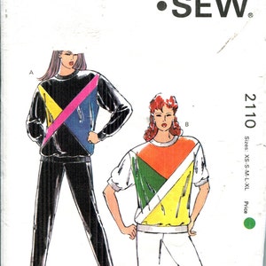 Pattern Misses' Pull Over Loose Fitting Tops, Pull On Pants, Color Blocked Front, Extended Shoulders Kwik Sew 2110  Sizes Xs - XL  CUT